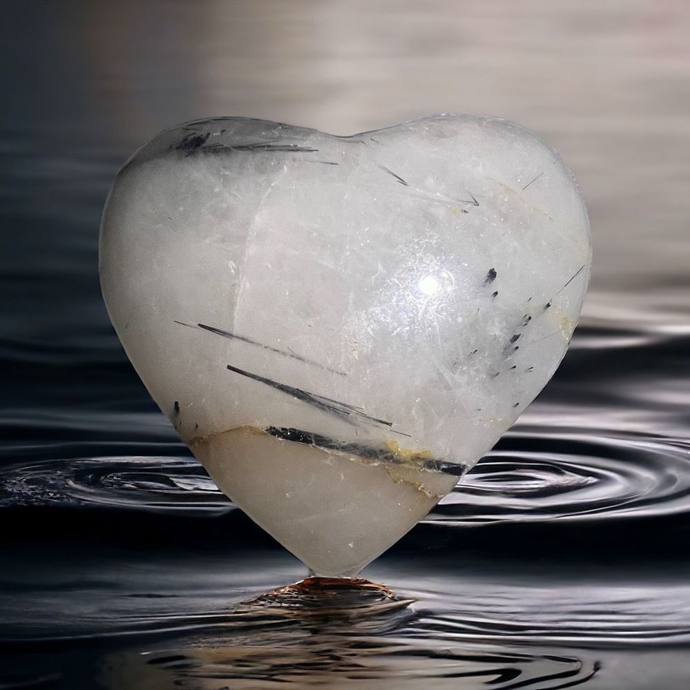 Black Rutilated Quartz Heart‎ Carving